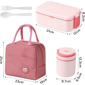 Ланч-набор 3в1 Candy - двухъярусный бокс 1200 мл, герметичная супница и термосумка, розовый