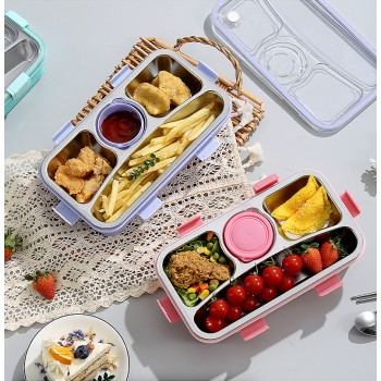 Ланч-бокс Just Slim 720 мл зі сталевою серединою, соусницею та приборами, рожевий