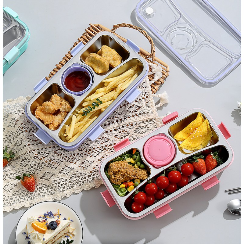 Ланч-бокс Just Slim 720 мл со стальной серединой, соусницей и приборами, рожевий