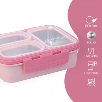 Термо ланч-бокс на три герметичные секции с металлической основой Just-S 600мл, розовый