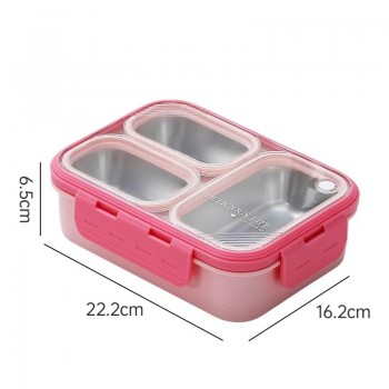 Термо ланч-бокс на три герметичные секции с металлической основой Just-S 600мл, розовый