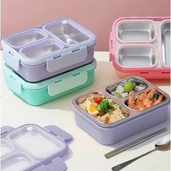 Термо ланч-бокс на три герметичные секции с металлической основой Just-S 600мл, бирюзовый