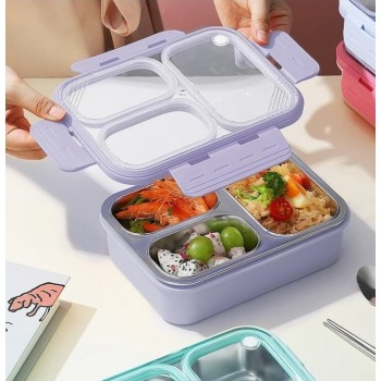 Термо ланч-бокс на три герметичные секции с металлической основой Just-S 600мл, бирюзовый