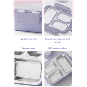 Термо ланч-бокс на три герметичные секции с металлической основой Just-S 600мл, бирюзовый