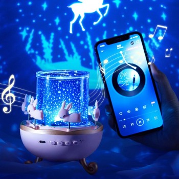 Музыкальный ночник-проектор с Bluetooth и акумулятором Карусель, 12 сменных картинок