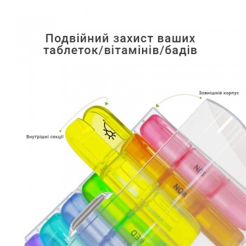 Секционная таблетница - органайзер для таблеток с ячейками по дням 7х3, радуга