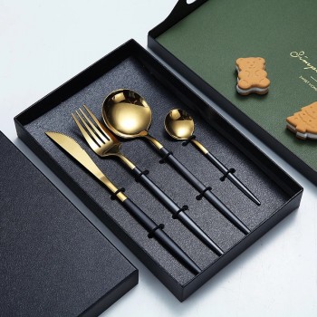 Набір столових приборів із 4 предметів Luxe, Золото з чорним