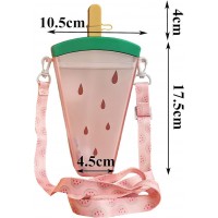 Пластикова пляшка для води Милий Кавун, з трубочкою і ремінцем, 320 мл