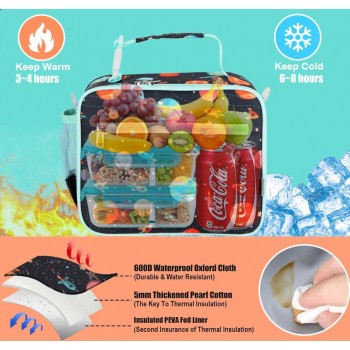 Детская термосумка, ланч бег в школу для еды с собой 6.8л, Фиолетовая Динозавры