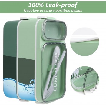 Ланчбокс двухуровневый из пищевого пластика для микроволновки, 1600мл Зеленый