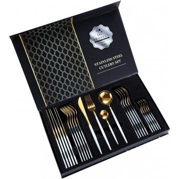 Набір столових приборів 24 шт. Flat, 6 комплектів: 2 ложки, виделка, ніж, біло-золотий