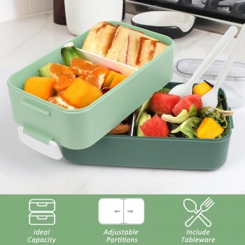 Ланчбокс двухуровневый из пищевого пластика для микроволновки, 1600мл Зеленый