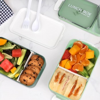 Ланчбокс двухуровневый из пищевого пластика для микроволновки, 1600мл Зеленый