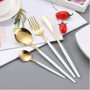 Набір столових приборів 24 шт. Flat, 6 комплектів: 2 ложки, виделка, ніж, біло-золотий