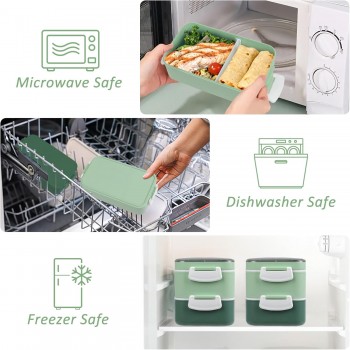 Ланчбокс двухуровневый из пищевого пластика для микроволновки, 1600мл Зеленый