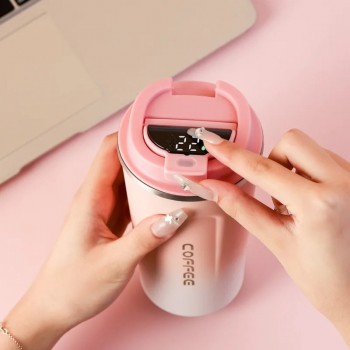 Металева термокружка з датчиком температури Gradient Coffee 500 мл - рожевий