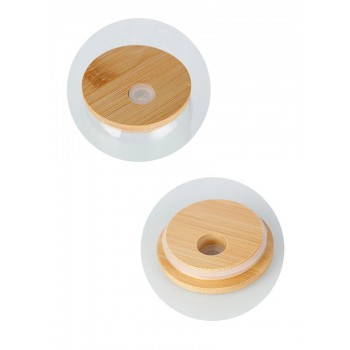 Набор стаканов-банок для коктейлей с бамбуковой крышкой и трубочкой - Can 450 мл, 2 шт