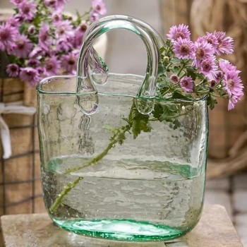 Стеклянная ваза для цветов в форме Сумки 20x11x26 см Bubble Bag, Зелёная