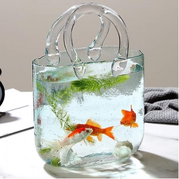 Стеклянная ваза для цветов в форме Сумки 20x11x26 см Bubble Bag, Голубая