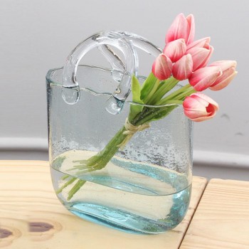 Стеклянная ваза для цветов в форме Сумки 20x11x26 см Bubble Bag, Голубая