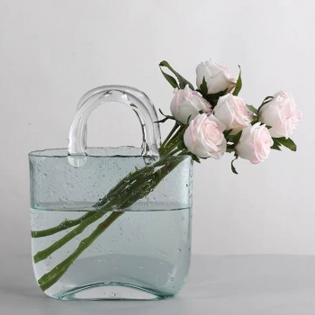 Стеклянная ваза для цветов в форме Сумки 20x11x26 см Bubble Bag, Голубая