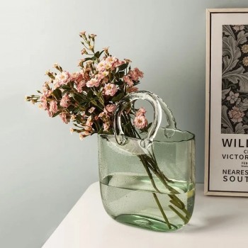 Стеклянная ваза для цветов в форме Сумки 20x11x26 см Bubble Bag, Зелёная