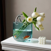 Стеклянная ваза для цветов в форме Сумки 20x11x26 см Bubble Bag, Голубая