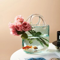 Стеклянная ваза для цветов в форме Сумки 20x11x26 см Bubble Bag, Голубая