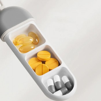 Мини карманная таблетница, органайзер на 3 ячейки Storage, серый