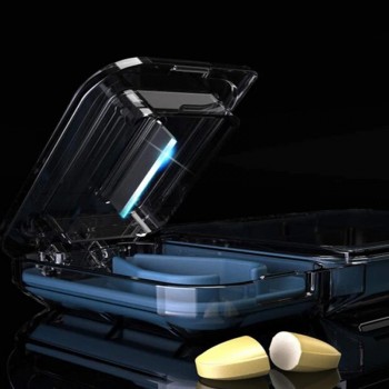 Плоская таблетница 2в1 с разделителем, органайзер для таблеток на 4 секции WoW, голубой