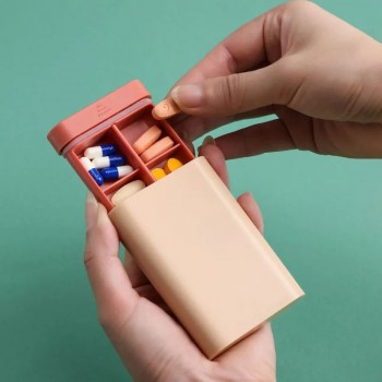 Плоская карманная таблетница на 6 отделений Slider, розовая