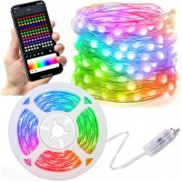 Світлодіодна LED гірлянда на 10 метрів, музична RGB стрічка з Bluetooth мікрофон пульт від USB