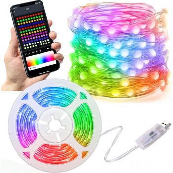 Світлодіодна LED гірлянда на 10 метрів, музична RGB стрічка з Bluetooth мікрофон пульт від USB