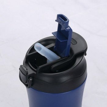 Металлическая термочашка с трубочкой  Coffee 400 мл - синяя