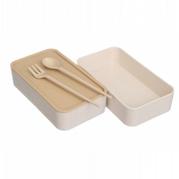 Набір для їжі з собою Bento Ланч Бокс Еко 1000 мл бежевий та термосумка Flamingo сіра