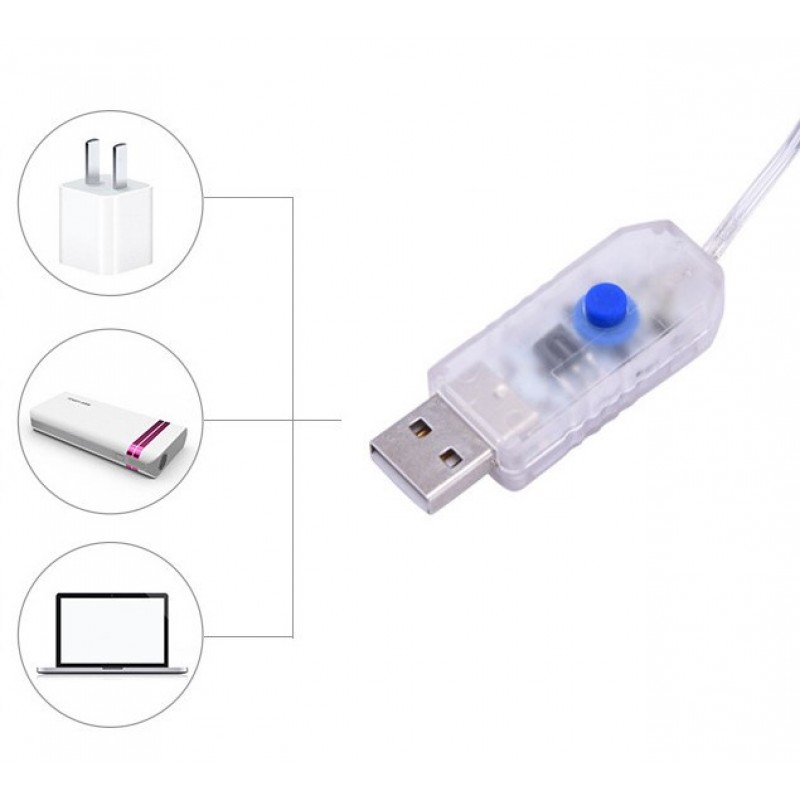 Гірлянда-штора Роса на 200 лед 3х2 метри з пультом від USB, тепле біле світло