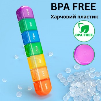 Таблетница Snake 7в1 - XL органайзер для лекарств и БАДов со съемными секциями, разноцветная