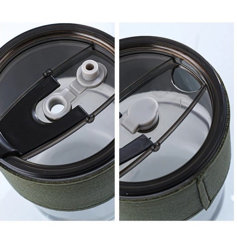 Склянка з термоскла 400 мл з кришкою і трубочкою для смузі, коктейлів, айс-кофе Aura, хакі