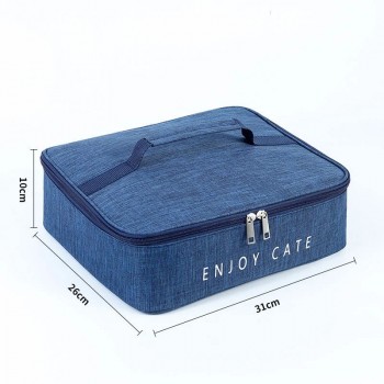 Широкая термосумка для ланч-бокса 31×26×16 см — ланчбег для школы, работы, пикника, размер L, синяя