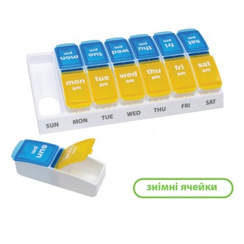 Таблетница на 7 дней AM/PM 14 ячеек, съемные ячейки, UA Flag - 18×9.2×3.2 см