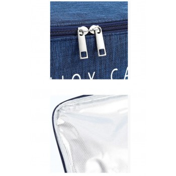 Широкая термосумка для ланч-бокса 31×26×16 см — ланчбег для школы, работы, пикника, размер L, синяя