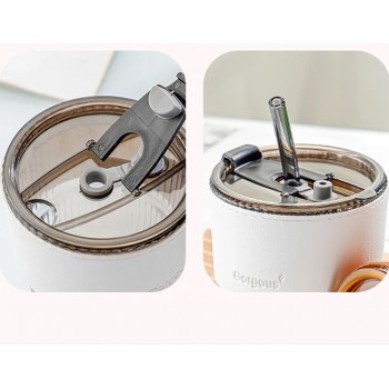 Стакан из термостекла 400 мл с крышкой и трубочкой для смузи, коктейлей, айс-кофе Aura, белый