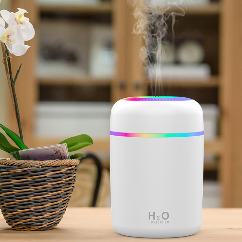 Міні зволожувач повітря H-02 з RGB підсвіткою, 300 мл, білий