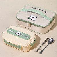Пластиковий ланчбокс для школи 850 мл Panda з термосумкою, металевими паличками і ложкою