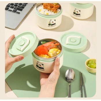 Набір з 2 овальних ланч-боксів 420 мл і 620 мл з термосумкою Panda, герметичні контейнери з нержавіючої сталі 304