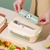 Пластиковий ланчбокс для школи 850 мл Panda з термосумкою, металевими паличками і ложкою