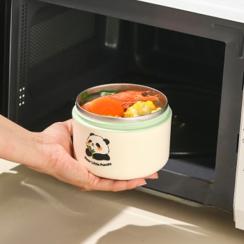 Набір з 2 овальних ланч-боксів 420 мл і 620 мл з термосумкою Panda, герметичні контейнери з нержавіючої сталі 304