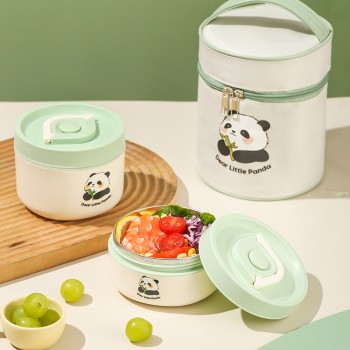 Набір з 2 овальних ланч-боксів 420 мл і 620 мл з термосумкою Panda, герметичні контейнери з нержавіючої сталі 304