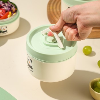 Набір з 2 овальних ланч-боксів 420 мл і 620 мл з термосумкою Panda, герметичні контейнери з нержавіючої сталі 304