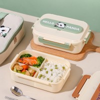 Пластиковий ланчбокс для школи 850 мл Panda з термосумкою, металевими паличками і ложкою